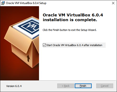 Завершение установки VirtualBox