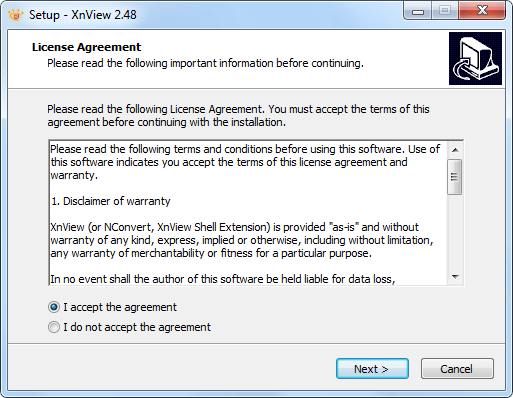 Лицензионное соглашение XnView для Windows