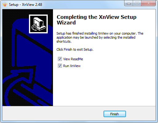 Завершение мастера установки XnView для Windows