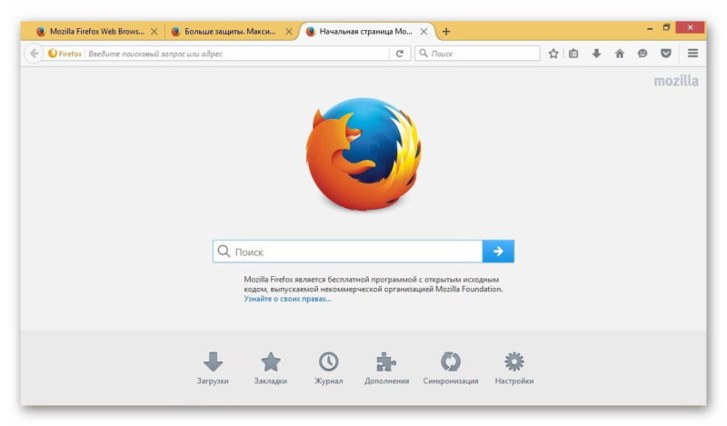 интерфейс Mozilla